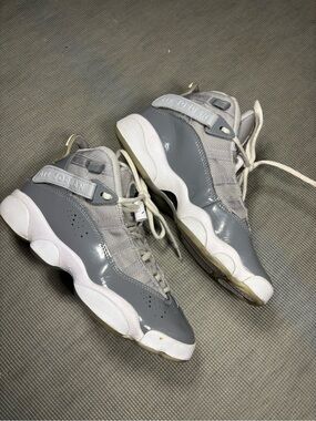 Jordan 6 Rings GS Cool Grey White Patent Leather Sneakers 323419-015 Youth 5.5Y
